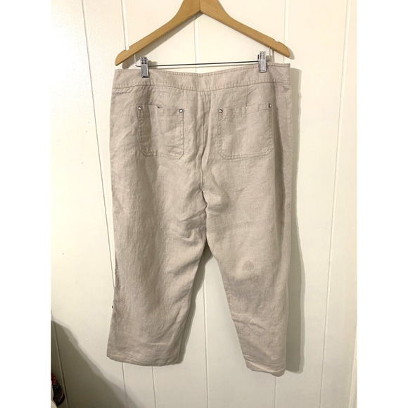 INC Women's Linen Pants Size 16 Brown Roll Tab Drawstring Zip Coastal Resort - Picture 2 of 9